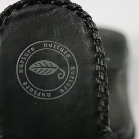 Nurture Womens Sandal Size 7 Black Leather Toe Post Block Heel Mule Slide Braid - Picture 12 of 12